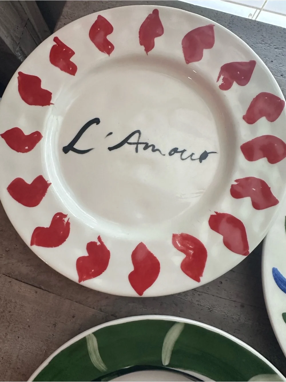 3 Anthropologie Hotel Magique Green Heart Apple Art Kisses Lamour Salad 8.5”